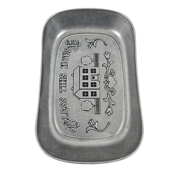 Wilton Armetale Pewter Tray Bless This House Rectangle Bread Plate USA Vintage - Picture 6 of 9